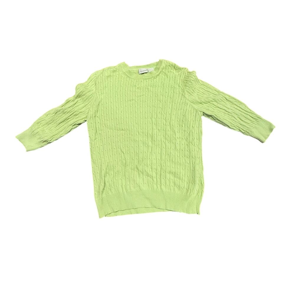 Kim Rogers Women's Lime Green Pullover Cable Knit 100% Cotton Sweater Size XL